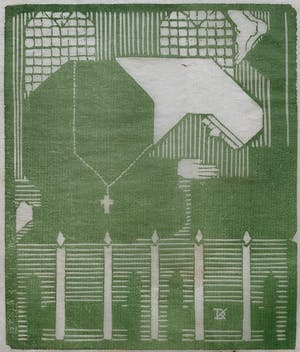 Dirk Koning - houtsnede | 'Biddende non' | jaren '20/'30 kopen? Bied vanaf 50!