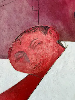 Robert Detheux - Der Schläfer und die Schaufensterpuppe – Großes surrealistisches Gemälde aus dem Jahr 1957 kopen? Bied vanaf 800!