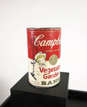 Andy Warhol - Handgesigneerde Campbell's Vegetable Garden spaarpot verkocht voor € 1!