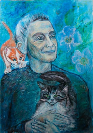 Kiss Riemvis - Olieverf op board, Portret met katten (Groot) kopen? Bied vanaf 10!