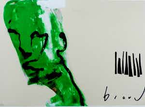 Herman Brood - Herman Brood - ingelijste zeefdruk: Green Head - gesigneerd verkocht voor € 299!