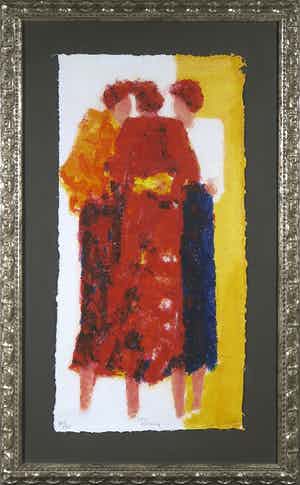 Wil Willemsen - Zeefdruk op geschept papier, Talking - Ingelijst verkocht voor € 50!