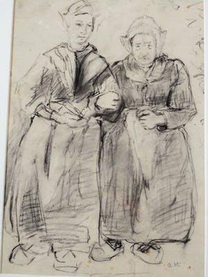 Cornelia Hioolen - Houtskooltekening - Vissersvrouwen kopen? Bied vanaf 50!