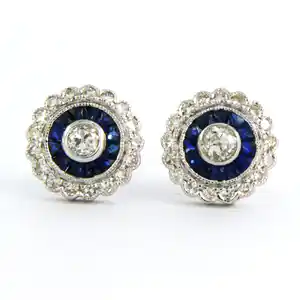 14k gouden oorknoppen met saffier, Bolsjewiek en single cut geslepen diamant verkocht voor € 650!