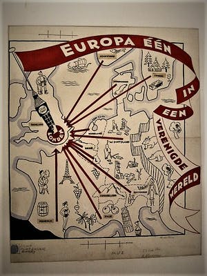 Peter van Reen - Origineel ontwerp voor Affiche "Europa 1 in een verenigde Wereld" gesigneerd kopen? Bied vanaf 40!