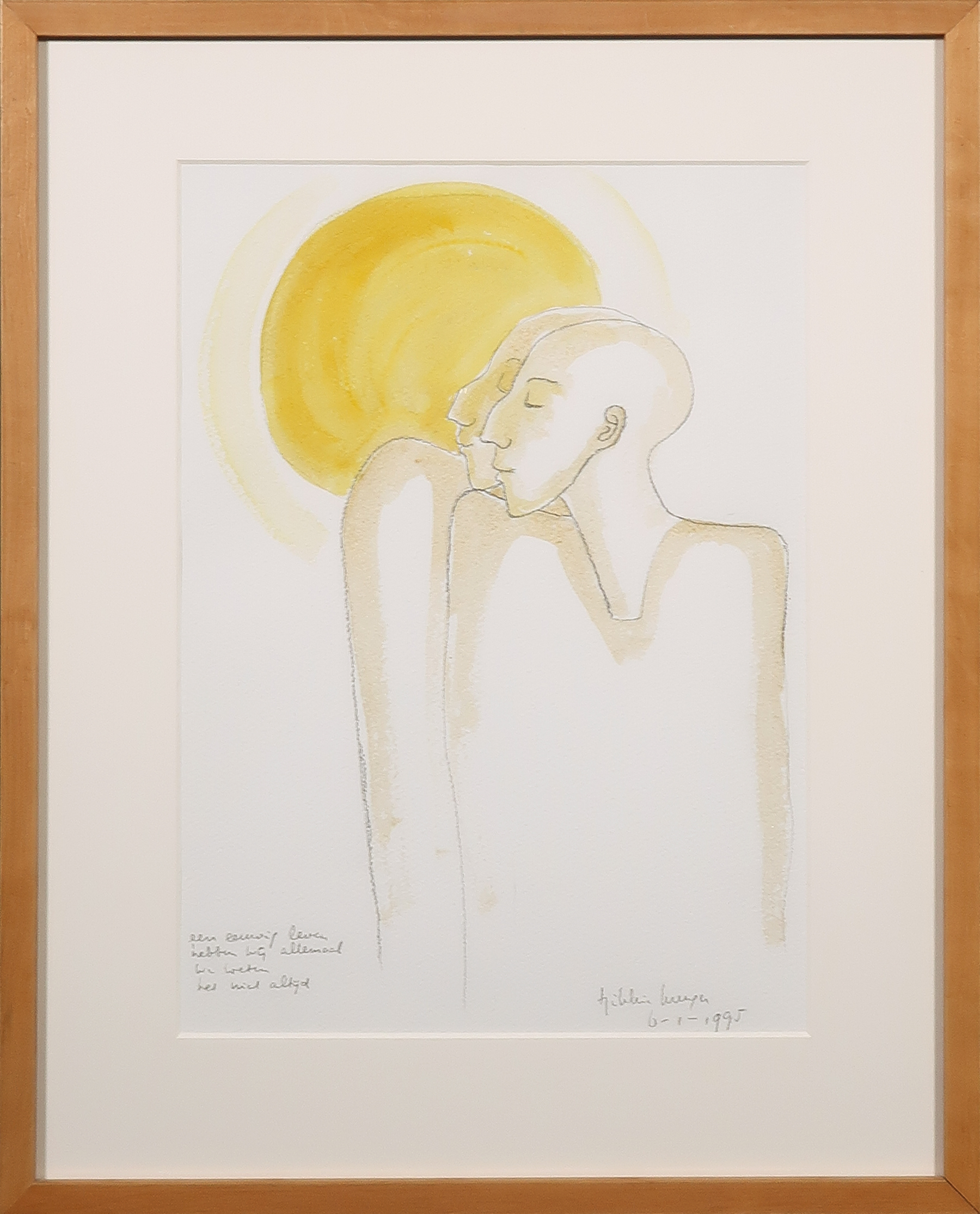 Tjikkie Kreuger - Potlood en aquarel, Een eeuwig leven hebben wij allemaal (...) - Ingelijst verkocht voor € 80!