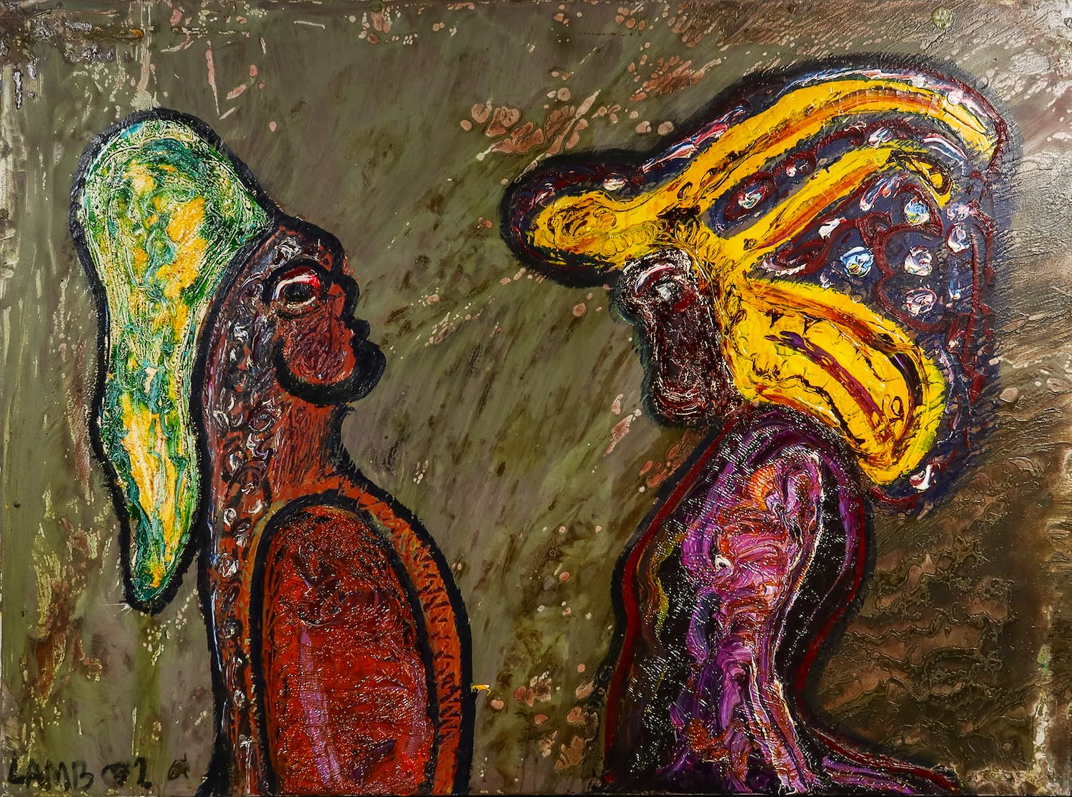 Matt Lamb - Olieverf op doek, Twee figuren (Groot) verkocht voor € 1!