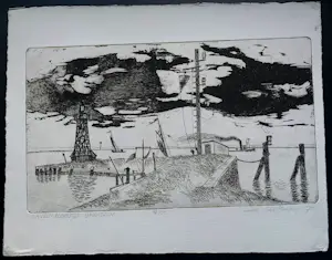 Jos van den Berg - Ets: Havenhoofd IJmuiden - 1973 kopen? Bied vanaf 39!