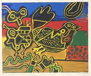 Corneille - Zeefdruk Oiseau Cobra né du paysage 1992 kopen? Bied vanaf 450!