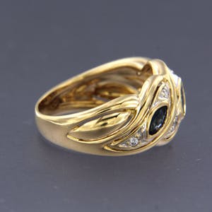 18K Goud - bicolor gouden ring bezet met saffier en briljant geslepen diamanten kopen? Bied vanaf 240!