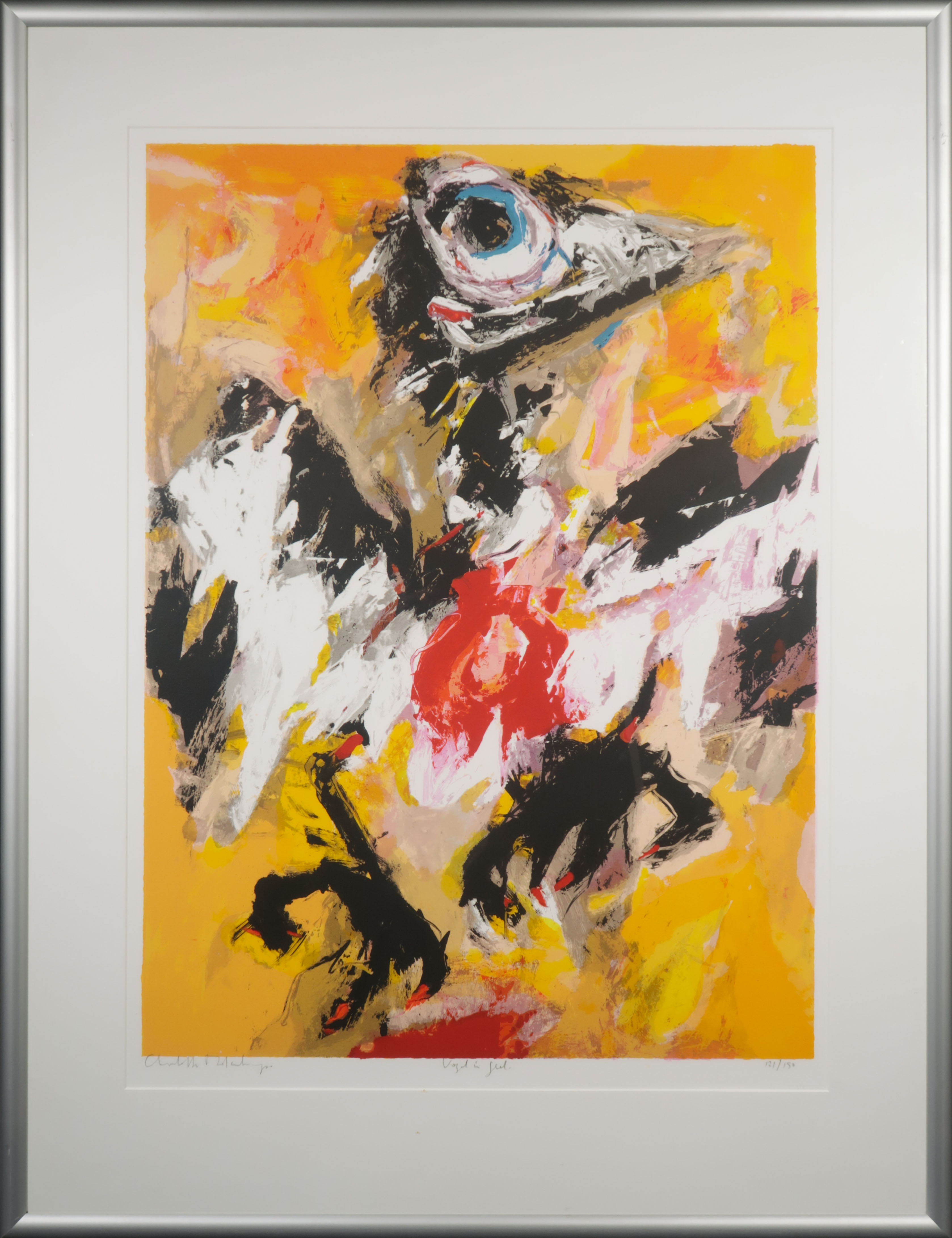 Charlotte Molenkamp - Vogel in geel - Ingelijst (Groot)  verkocht voor € 120!