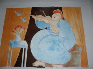 Ada Breedveld - Zeefdruk. Titel, "Viooliste". kopen? Bied vanaf 50!