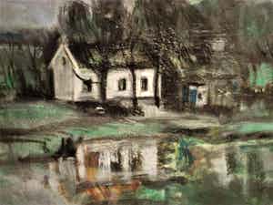 Leslie Gabrielse - Vroeg olieverf (1964) " Boerderij Abtspolder Rotterdam" gesigneerd verkocht voor € 10!