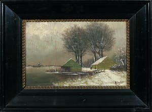 Niet of onleesbaar gesigneerd - Olieverf op board, Winterlandschap - Ingelijst kopen? Bied vanaf 1!