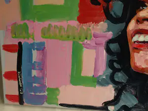 Peter Klashorst - Acrylverf op doek op houten frame , “Portret, Krullend haar” – 60 x 105 cm -2018 kopen? Bied vanaf 1!