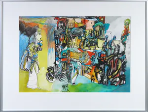 Rachid Ben Ali - Gemengde techniek op papier, Zonder titel - Ingelijst kopen? Bied vanaf 1!