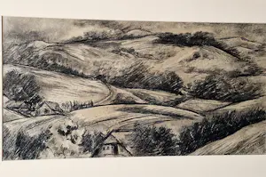 Dirk Filarski - Grote jaren 30 houtskool tekening - Italië landschap bij Gardameer - gesigneerd kopen? Bied vanaf 84!