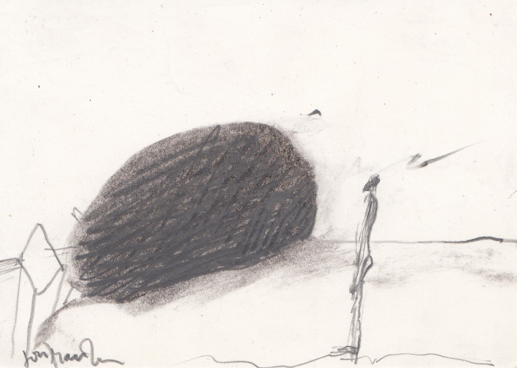 Jon Marten - Houtskool/potlood op karton- De kei en ik. 1980 kopen? Bied vanaf 1!