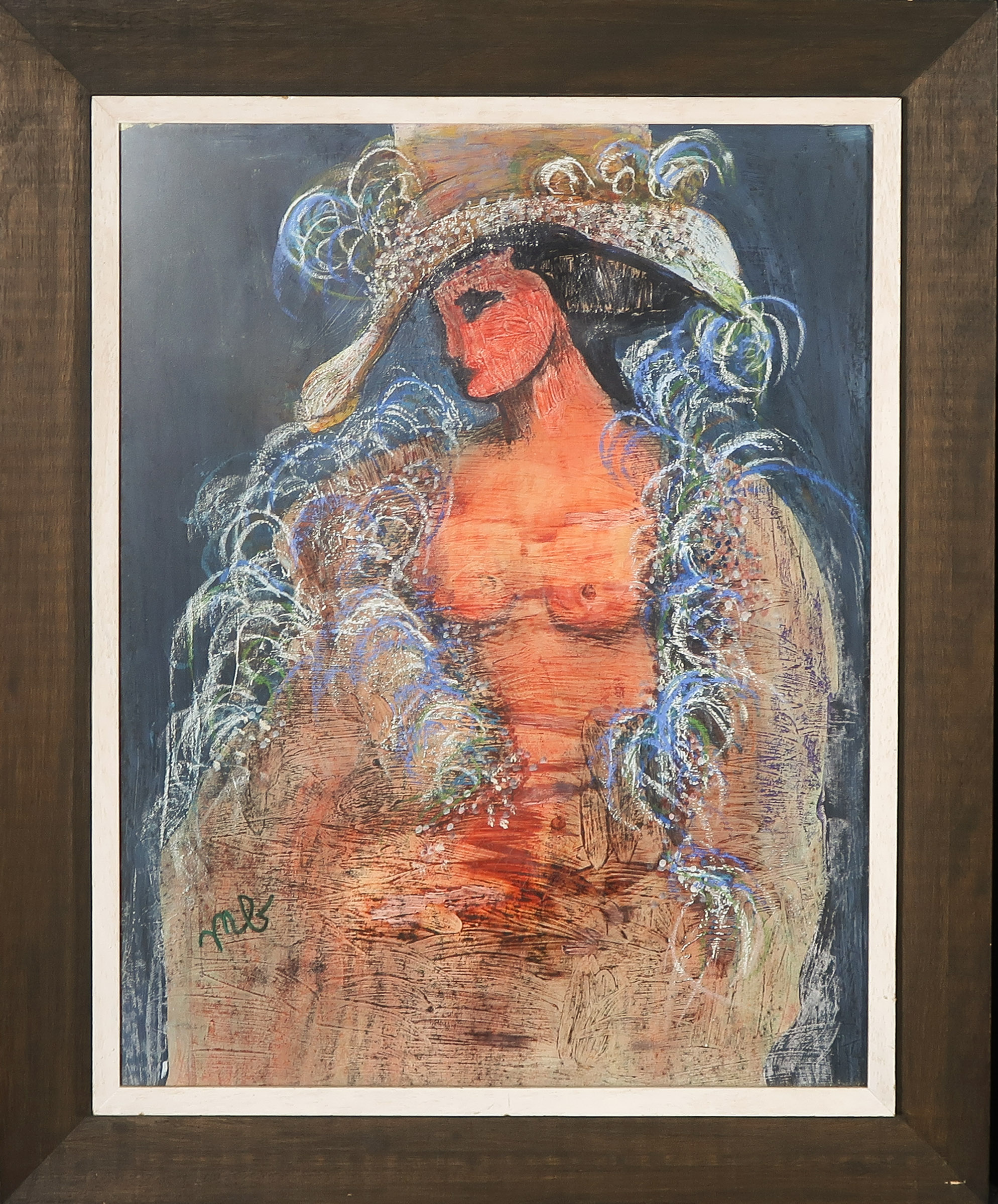 Niet of onleesbaar gesigneerd - Acryl en pastelkrijt, Zonder titel - Ingelijst kopen? Bied vanaf 1!