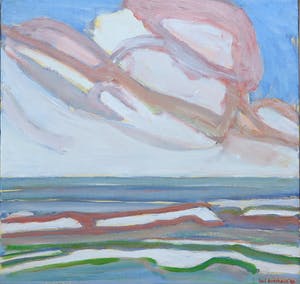 Paul Overhaus - Olieverf op doek, Rose wolken bij zee- Ingelijst kopen? Bied vanaf 70!