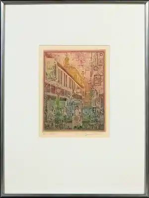 Arnold Gross - Ets en aquatint, Kunstmarkt - Ingelijst verkauft für € 186!