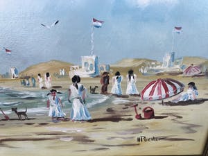 Henk Poeder - Vrolijk Strandgezicht bij Scheveningen kopen? Bied vanaf 100!