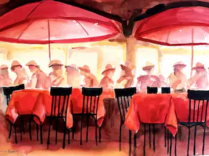 Jurjen Fontein - Mensen op terras - Aquarel kaufen? Bieten Sie von 120!