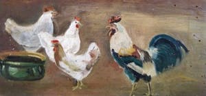 Niet of onleesbaar gesigneerd - Naïeve kunststroming - Kippen op het erf - 1924 kopen? Bied vanaf 1!