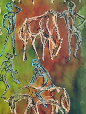 Klaas Pijlman - Gemengde techniek , “Mens en Paard” – 1965 – 60 x 40 cm kopen? Bied vanaf 75!