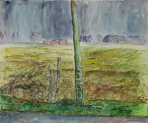 Carla de Jong - Aquarel op papier, Afrastering - Ingelijst kopen? Bied vanaf 100!