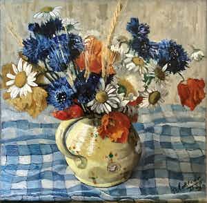 Nel Enklaar-de Sauvage Nolting - Bloemen in kan verkocht voor € 150!