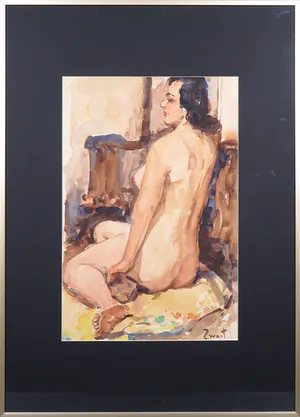Arie Zwart - Aquarel, Zittend naakt - Ingelijst kopen? Bied vanaf 150!