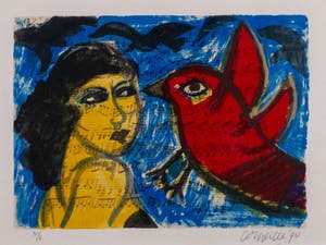 Corneille - Roter Vogel auf Musikpapier kopen? Bied vanaf 150!