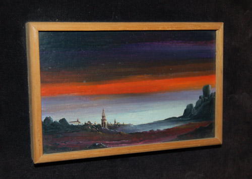Karel Sirag - Miniatuur- De verre stad- olieverf kopen? Bied vanaf 750!