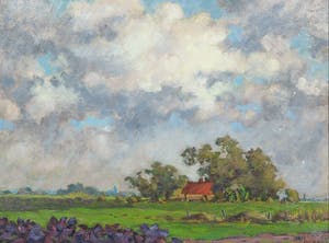 Jan Dekker - Olieverf op Doek, Boerderijzicht, Ingelijst kopen? Bied vanaf 1!