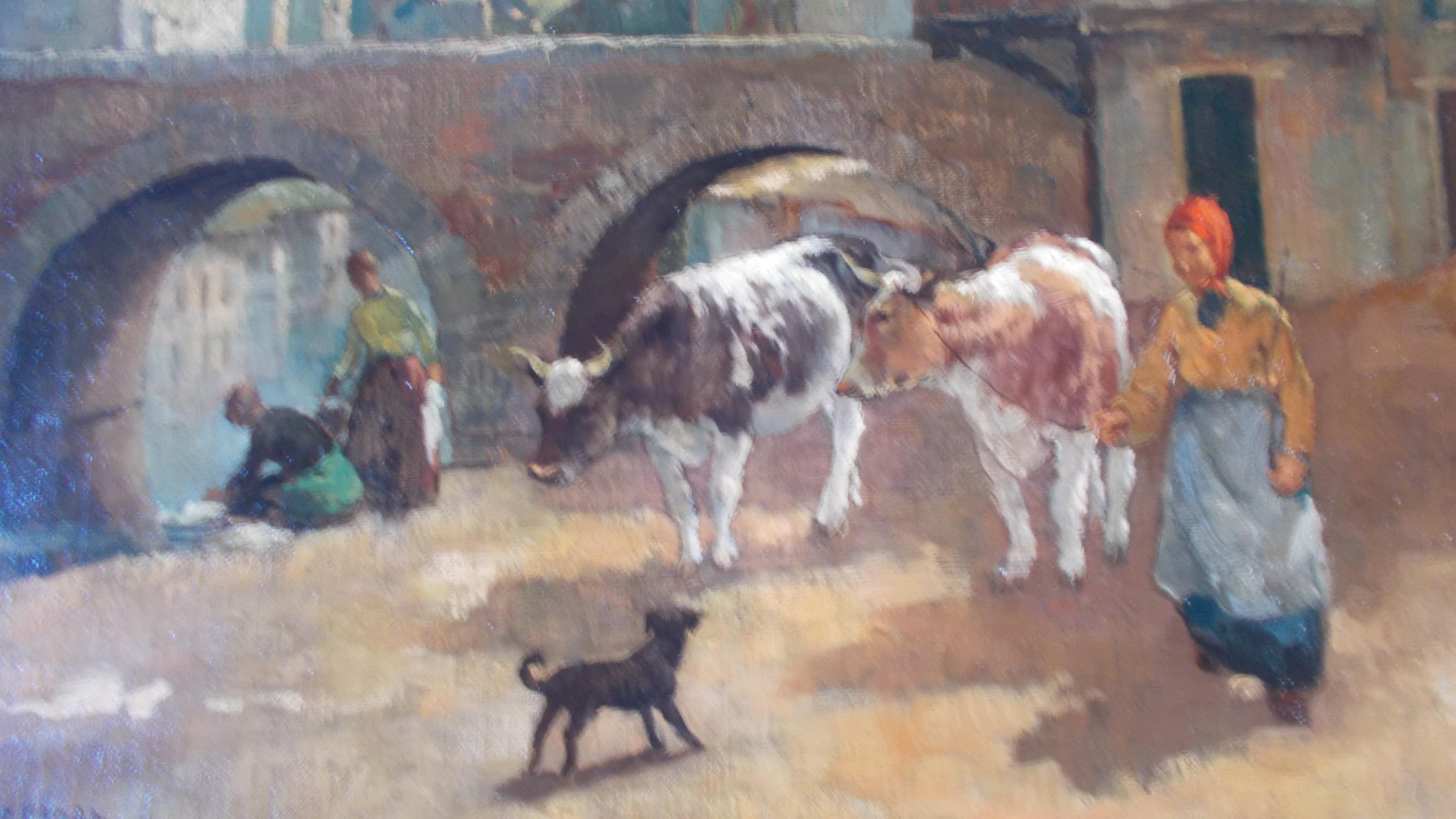 Piet Landkroon - Dorpsgezicht met wasvrouwen aan rivier kopen? Bied vanaf 275!