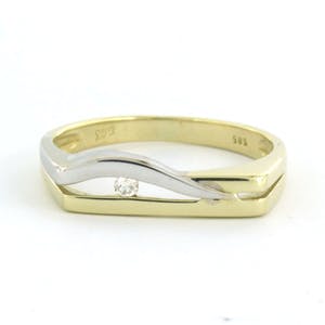 14k bicolour gouden ring bezet met briljant geslepen diamant 0.03ct kopen? Bied vanaf 140!