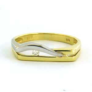 14k bicolour gouden ring bezet met briljant geslepen diamant 0.03ct verkocht voor € 140!