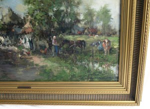 Theodorus van Oorschot - Olieverf op doek , Brabants landschap met boerin – ingelijst – 78 x 98 cm kopen? Bied vanaf 200!