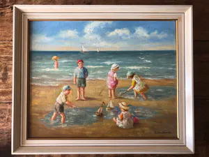 Annemarie van Wolde-Mulder - strandtafereel met kinderen kopen? Bied vanaf 185!
