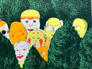 Geert Mols - kleurenzeefdruk - 'Wie zoekt den Dollen Dries' - 1973 kopen? Bied vanaf 70!