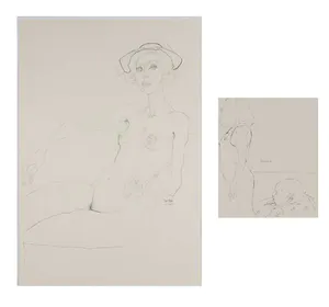 Ed Valk - Twee werken op papier (Potlood- en Pentekening), Naakt en Studie kopen? Bied vanaf 35!