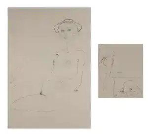 Ed Valk - Twee werken op papier (Potlood- en Pentekening), Naakt en Studie verkocht voor € 35!