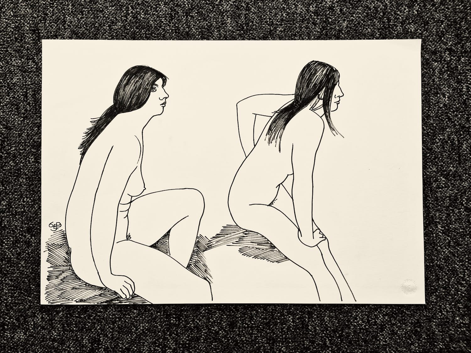 Leo Braat - In 1969 gemaakte zwartestift tekening "zittend vrouwelijk naakt" gesigneerd verkocht voor € 1!