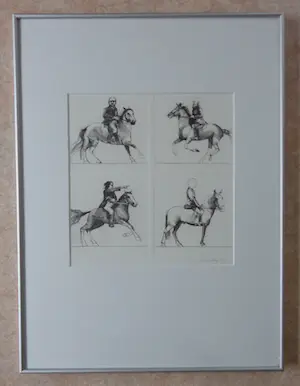 Aat Verhoog - VIER RUITERS TE PAARD / 4x ZW-W ETS / 67x50cm / KADER / SIG kopen? Bied vanaf 25!