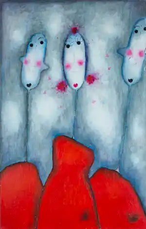 Beate Prahl - Acryl op doek, Gross feier im kleinen kreis (Zeer groot) verkocht voor € 150!