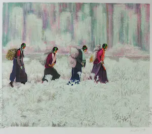 Csilla Kudor - Zeefdruk, Madchen im Feld - Ingelijst kopen? Bied vanaf 50!