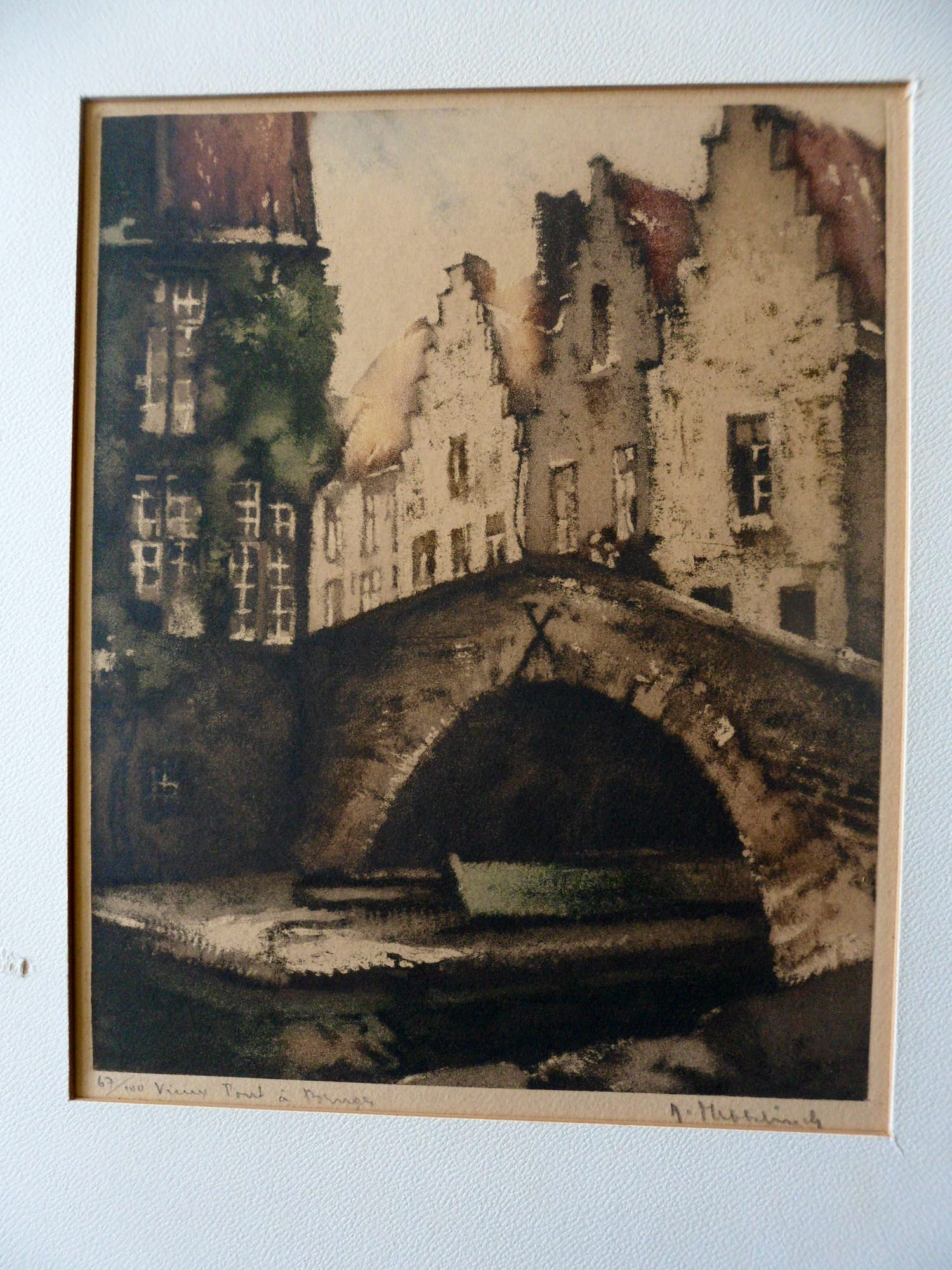 AcheterRoger Hebbelinck - Kleurenlitho Vieux pont a Bruges? Enchérissez de 20!