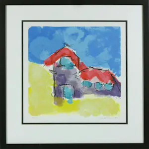 Henk van Vessem - Set van vier litho's, Huisjes - Ingelijst kopen? Bied vanaf 60!