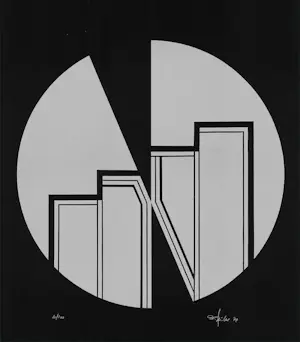 AcheterFriedrich Geiler - Linosnede GEOMETRISCHE COMPOSITIE Handgesigneerd 1974? Enchérissez de 89!